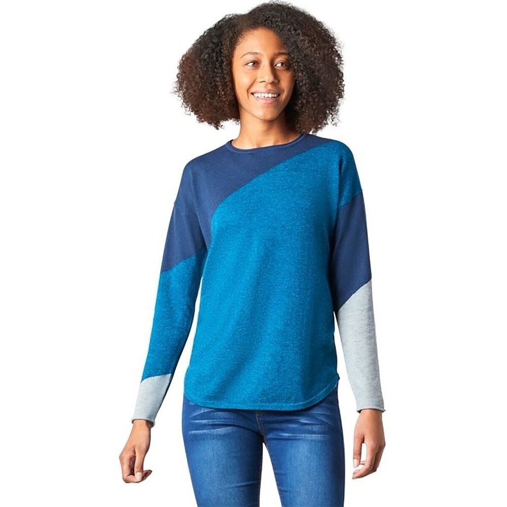 Smartwool Shadow Pine Colorblock Sweater Blue Merino Wool Base Layer Womens Med